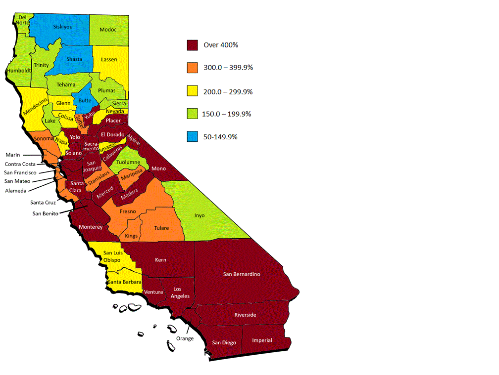 Map of the Percentage Increase of the Oldest Old Population Aged 85 and Over, Years 2010 to 2060