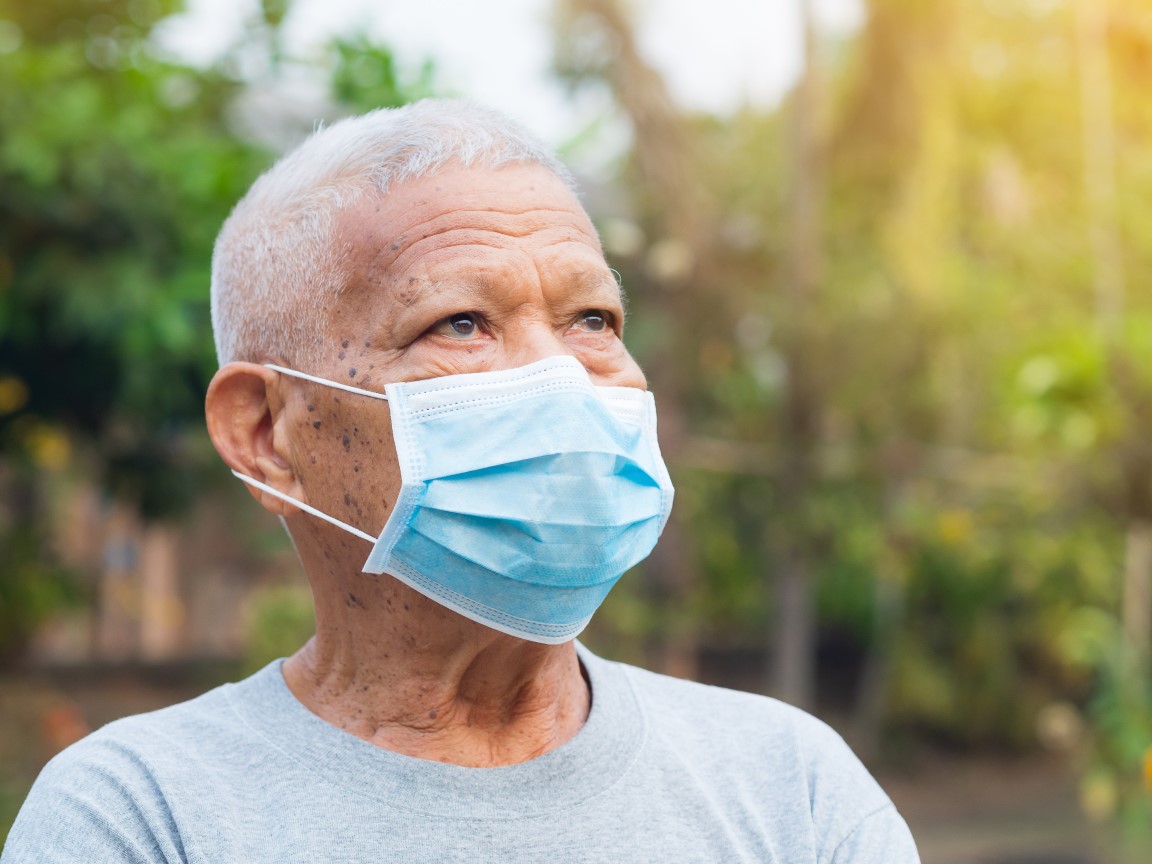 A picture demonstrating wearing a mask