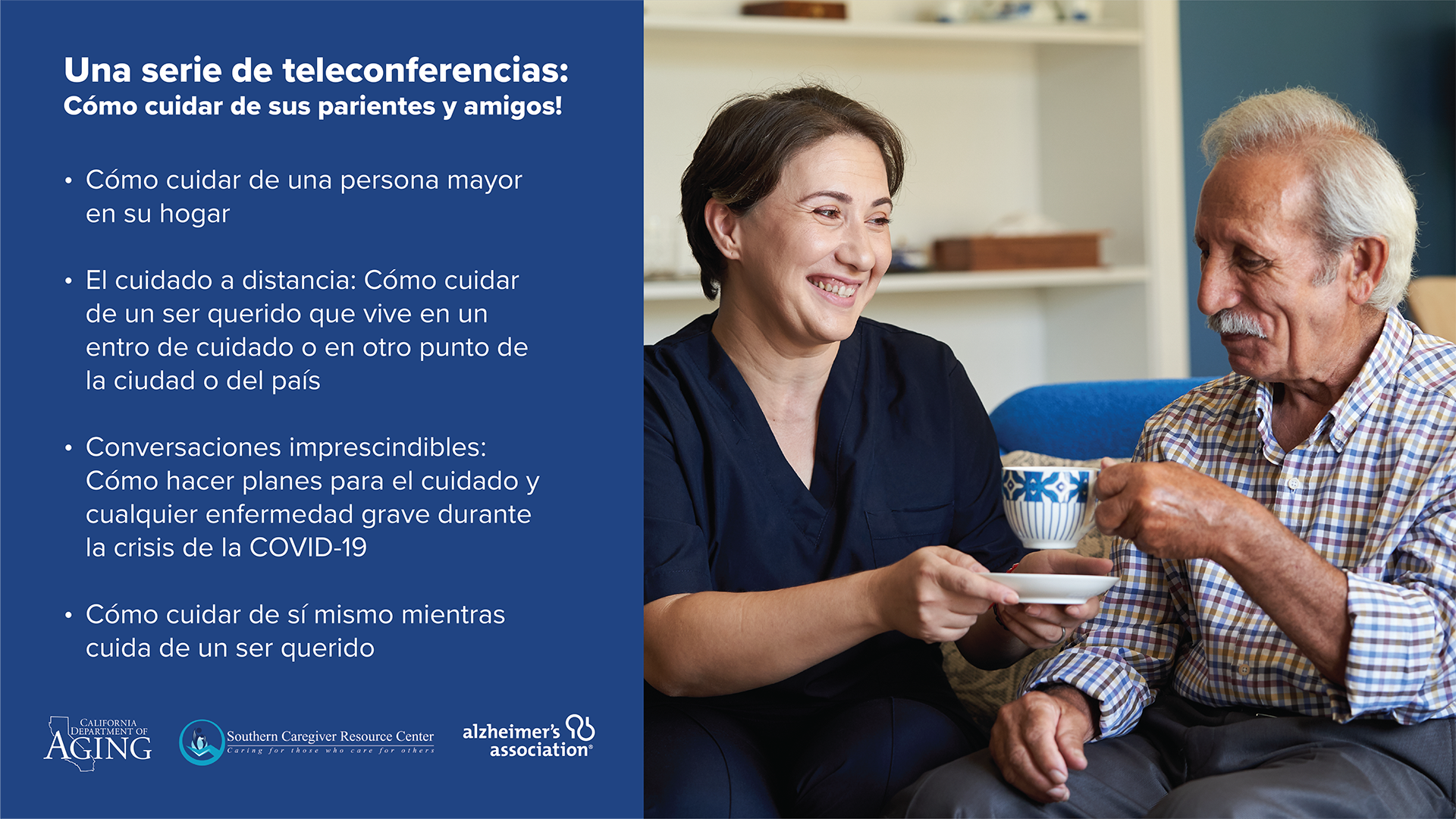 A nurse serving an elderly man a cup of coffee