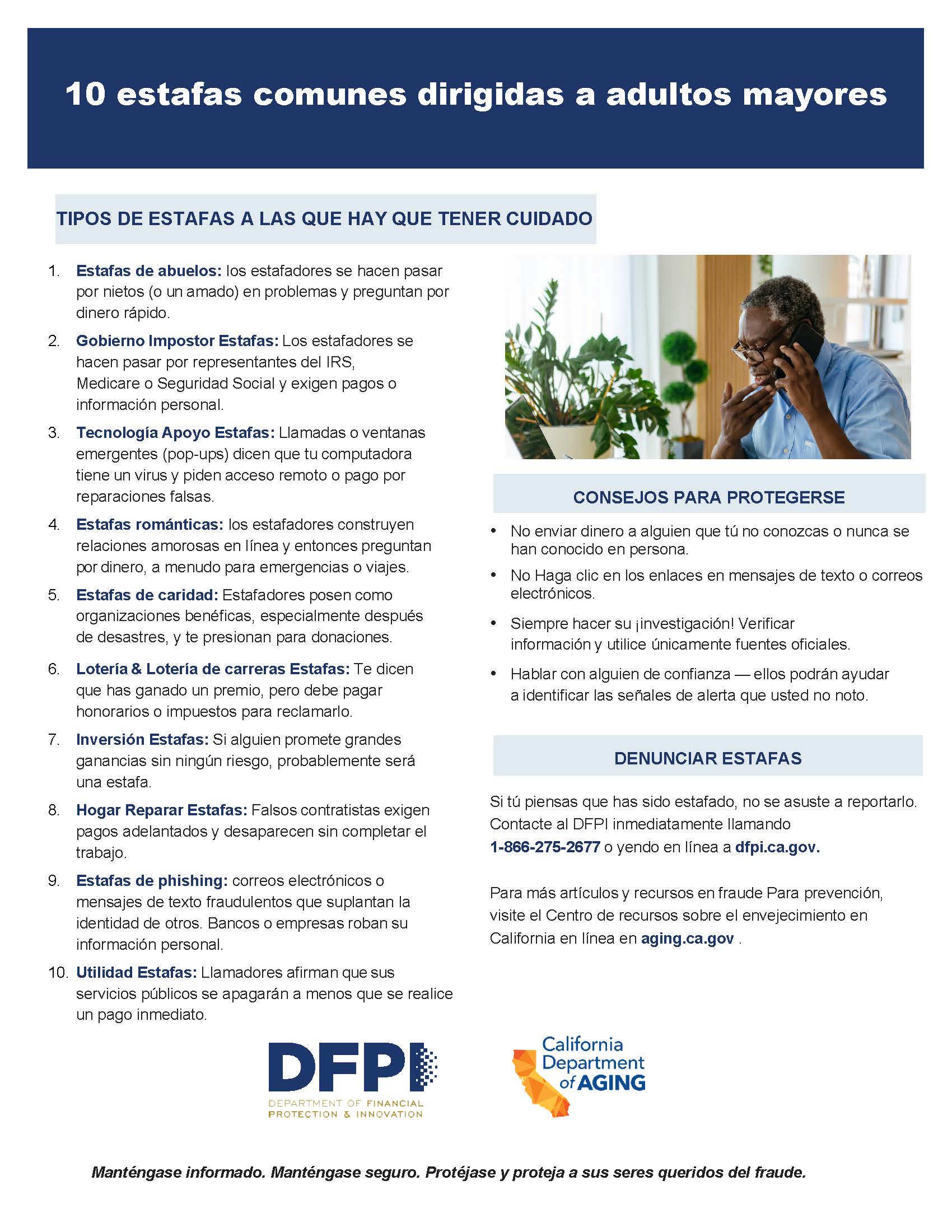10 common scams that target older adults guide image in spanish